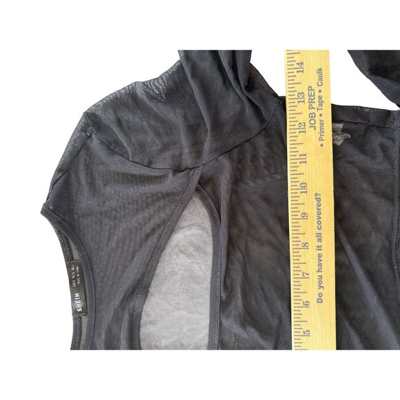 Shein Black Mesh Long Sleeve Crop Top Size S Sheer Clubwear Whimsygoth Y2K - Picture 7 of 7